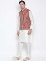 Thumbnail for VM by Vastramay Men's White Silk Blend Jacket, Kurta And Pyjama Set - Distacart