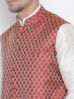 Thumbnail for VM by Vastramay Men's White Silk Blend Jacket, Kurta And Pyjama Set - Distacart