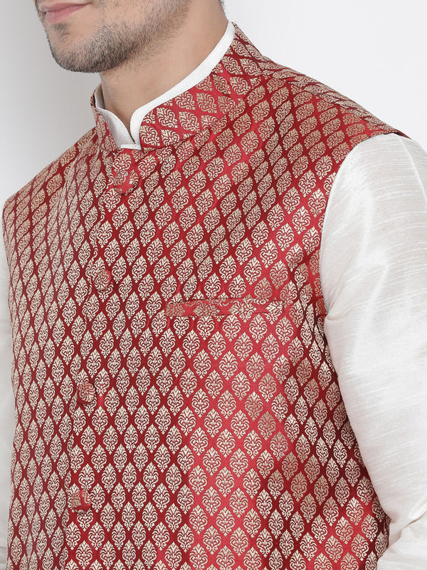 VM by Vastramay Men's White Silk Blend Jacket, Kurta And Pyjama Set - Distacart