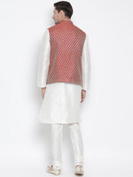 Thumbnail for VM by Vastramay Men's White Silk Blend Jacket, Kurta And Pyjama Set - Distacart