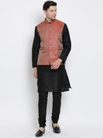 Thumbnail for VM by Vastramay Men's Black Silk Blend Jacket, Kurta And Pyjama Set - Distacart
