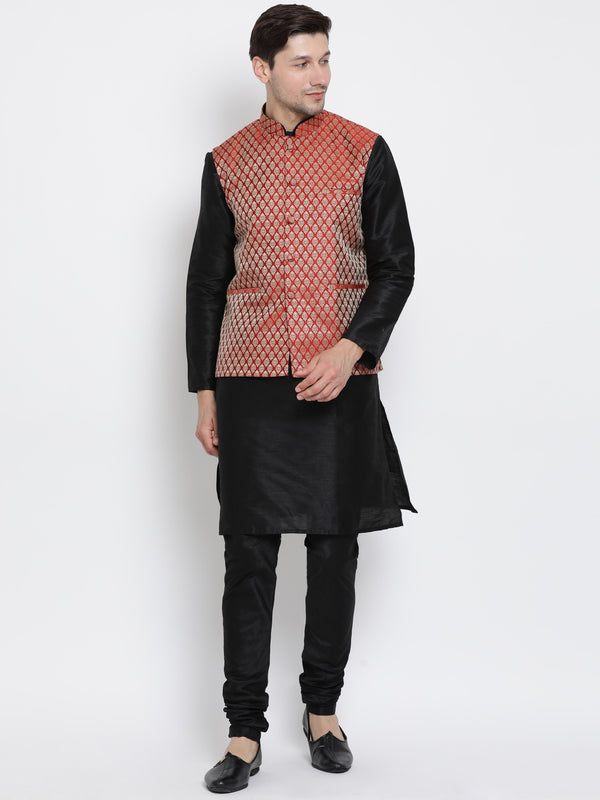 VM by Vastramay Men's Black Silk Blend Jacket, Kurta And Pyjama Set - Distacart