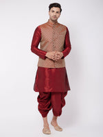 Thumbnail for VM by Vastramay Men's Maroon Silk Blend Jacket, Kurta And Dhoti Set - Distacart