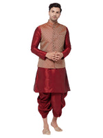Thumbnail for VM by Vastramay Men's Maroon Silk Blend Jacket, Kurta And Dhoti Set - Distacart