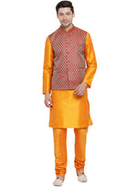 Thumbnail for VM by Vastramay Men's Orange Silk Blend Jacket, Kurta And Pyjama Set - Distacart