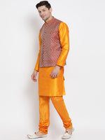 Thumbnail for VM by Vastramay Men's Orange Silk Blend Jacket, Kurta And Pyjama Set - Distacart