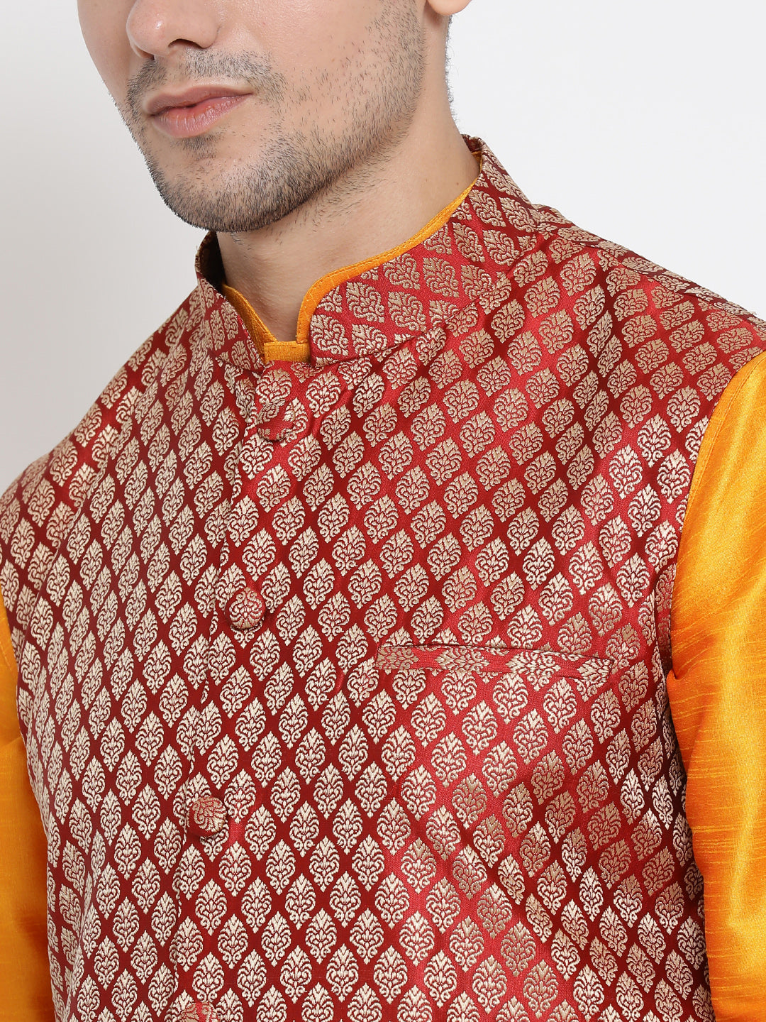 VM by Vastramay Men's Orange Silk Blend Jacket, Kurta And Pyjama Set - Distacart