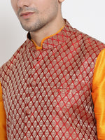 Thumbnail for VM by Vastramay Men's Orange Silk Blend Jacket, Kurta And Pyjama Set - Distacart