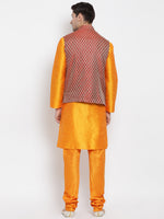 Thumbnail for Vastramay Men's Orange Silk Blend Jacket, Kurta and Pyjama Set - Distacart