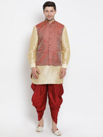 Thumbnail for Vastramay Men's Gold Silk Blend Jacket, Kurta and Dhoti Set - Distacart