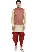 Thumbnail for VM by Vastramay Men's Gold Silk Blend Jacket, Kurta And Dhoti Set - Distacart
