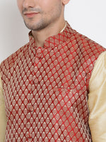 Thumbnail for VM by Vastramay Men's Gold Silk Blend Jacket, Kurta And Dhoti Set - Distacart