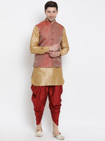 Thumbnail for VM by Vastramay Men's Gold Silk Blend Jacket, Kurta And Dhoti Set - Distacart