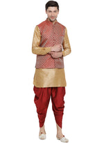 Thumbnail for VM by Vastramay Men's Gold Silk Blend Jacket, Kurta And Dhoti Set - Distacart