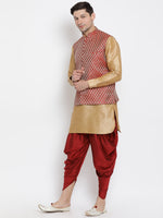 Thumbnail for VM by Vastramay Men's Gold Silk Blend Jacket, Kurta And Dhoti Set - Distacart