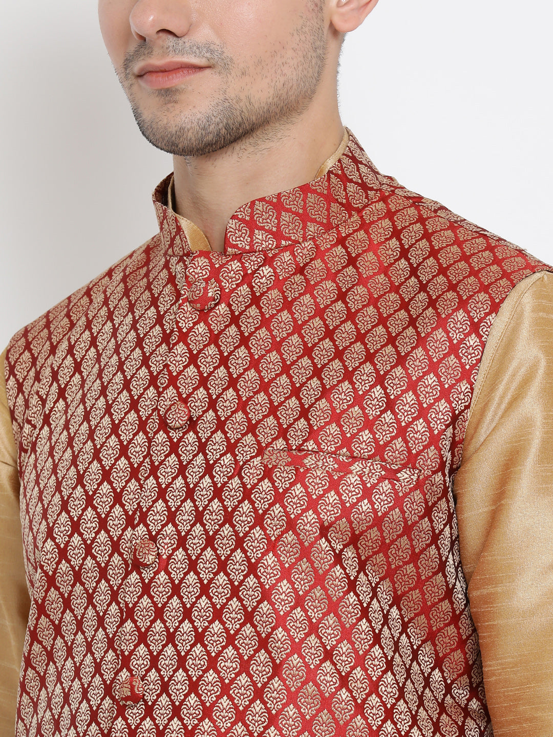 VM by Vastramay Men's Gold Silk Blend Jacket, Kurta And Dhoti Set - Distacart