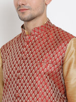Thumbnail for VM by Vastramay Men's Gold Silk Blend Jacket, Kurta And Dhoti Set - Distacart