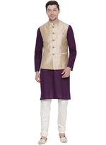 Thumbnail for Vastramay Men's Purple Cotton Linen Blend Jacket, Kurta and Pyjama Set - Distacart