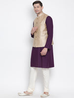 Thumbnail for Vastramay Men's Purple Cotton Linen Blend Jacket, Kurta and Pyjama Set - Distacart
