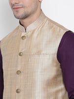 Thumbnail for Vastramay Men's Purple Cotton Linen Blend Jacket, Kurta and Pyjama Set - Distacart