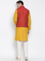 Thumbnail for Vastramay Men's Yellow Cotton Linen Blend Jacket, Kurta and Pyjama Set - Distacart