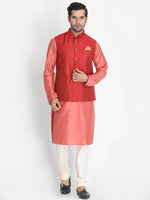Thumbnail for Vastramay Men's Pink Cotton Silk Jacket, Kurta and Pyjama Set - Distacart