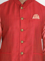 Thumbnail for Vastramay Men's Pink Cotton Silk Jacket, Kurta and Pyjama Set - Distacart