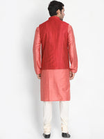 Thumbnail for Vastramay Men's Pink Cotton Silk Jacket, Kurta and Pyjama Set - Distacart