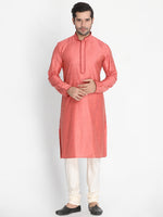 Thumbnail for Vastramay Men's Pink Cotton Silk Jacket, Kurta and Pyjama Set - Distacart