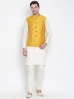 Thumbnail for Vastramay Men's Beige Cotton Linen Blend Jacket, Kurta and Pyjama Set - Distacart