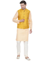 Thumbnail for Vastramay Men's Orange Cotton Linen Blend Jacket, Kurta and Pyjama Set - Distacart