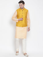 Thumbnail for Vastramay Men's Orange Cotton Linen Blend Jacket, Kurta and Pyjama Set - Distacart