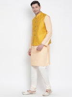 Thumbnail for Vastramay Men's Orange Cotton Linen Blend Jacket, Kurta and Pyjama Set - Distacart