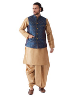 Thumbnail for VM by Vastramay Men's Rose Gold And Blue Silk Blend Jacket, Kurta And Dhoti Set - Distacart