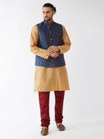 Thumbnail for VM by Vastramay Men's Rose Gold, Blue And Maroon Silk Blend Jacket, Kurta And Pyjama Set - Distacart