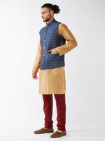 Thumbnail for VM by Vastramay Men's Rose Gold, Blue And Maroon Silk Blend Jacket, Kurta And Pyjama Set - Distacart