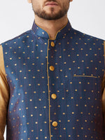 Thumbnail for VM by Vastramay Men's Rose Gold, Blue And Maroon Silk Blend Jacket, Kurta And Pyjama Set - Distacart