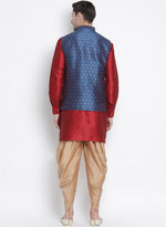 Thumbnail for VM by Vastramay Men's Maroon Silk Blend Jacket, Kurta And Dhoti Set - Distacart