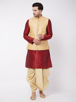 Thumbnail for VM by Vastramay Men's Maroon And Gold Silk Blend Jacket, Kurta And Dhoti Set - Distacart