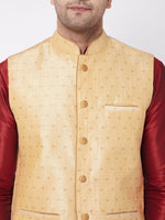 Thumbnail for VM by Vastramay Men's Maroon And Gold Silk Blend Jacket, Kurta And Dhoti Set - Distacart