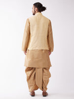 Thumbnail for VM by Vastramay Men's Rose Gold Silk Blend Jacket, Kurta And Dhoti Set - Distacart