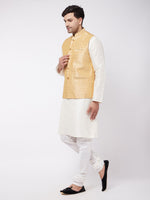 Thumbnail for VM by Vastramay Men's Maroon, Gold And Cream Silk Blend Jacket, Kurta And Pyjama Set - Distacart