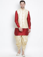 Thumbnail for VM by Vastramay Men's Maroon Silk Blend Jacket, Kurta And Dhoti Set - Distacart