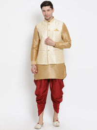 Thumbnail for Vastramay Men's Gold Silk Blend Jacket, Kurta and Dhoti Set - Distacart