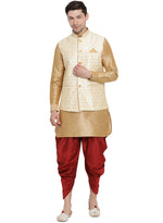Thumbnail for VM by Vastramay Men's Gold Silk Blend Jacket, Kurta And Dhoti Set - Distacart
