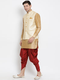 Thumbnail for Vastramay Men's Gold Silk Blend Jacket, Kurta and Dhoti Set - Distacart