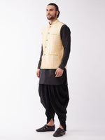 Thumbnail for VM by Vastramay Men's Black And Gold Silk Blend Jacket, Kurta And Dhoti Set - Distacart