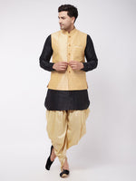 Thumbnail for VM by Vastramay Men's Black And Gold Silk Blend Jacket, Kurta And Dhoti Set - Distacart