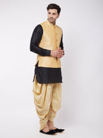 Thumbnail for VM by Vastramay Men's Black And Gold Silk Blend Jacket, Kurta And Dhoti Set - Distacart