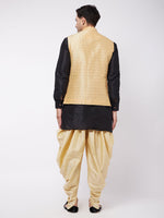 Thumbnail for VM by Vastramay Men's Black And Gold Silk Blend Jacket, Kurta And Dhoti Set - Distacart